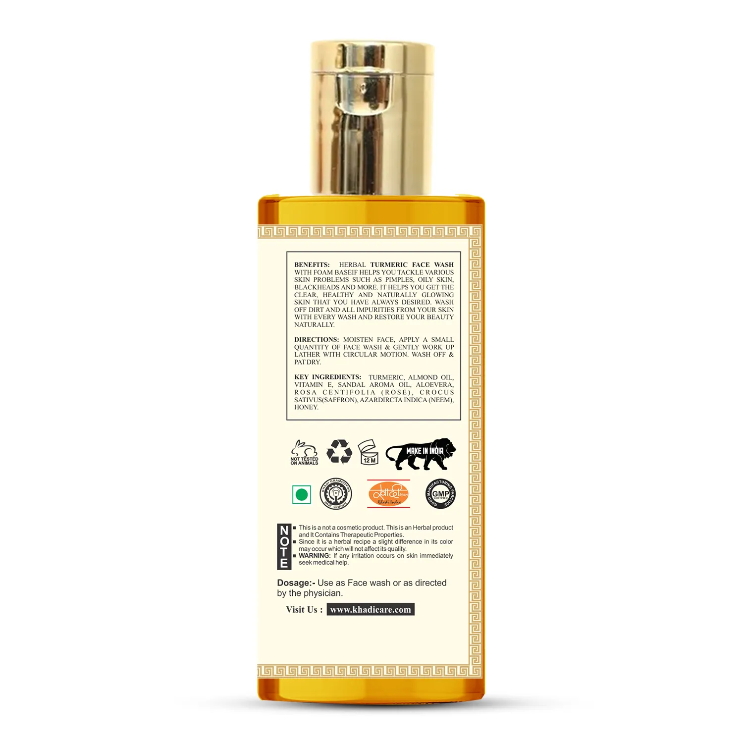 khadi care Herbal Turmeric Face Wash  -Pack of 2 - Each 210 ml