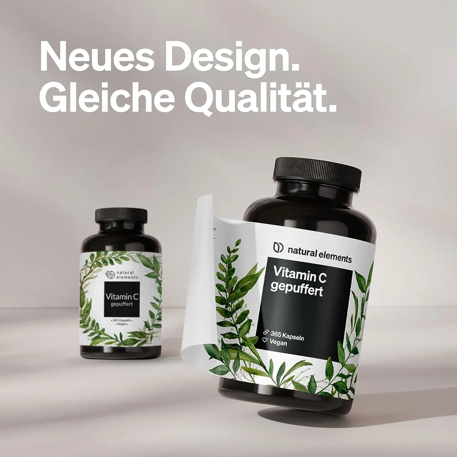 Natural Elements Buffered Vitamin C 500mg: Gentle, Vegan, 365 Capsules - Made in Germany