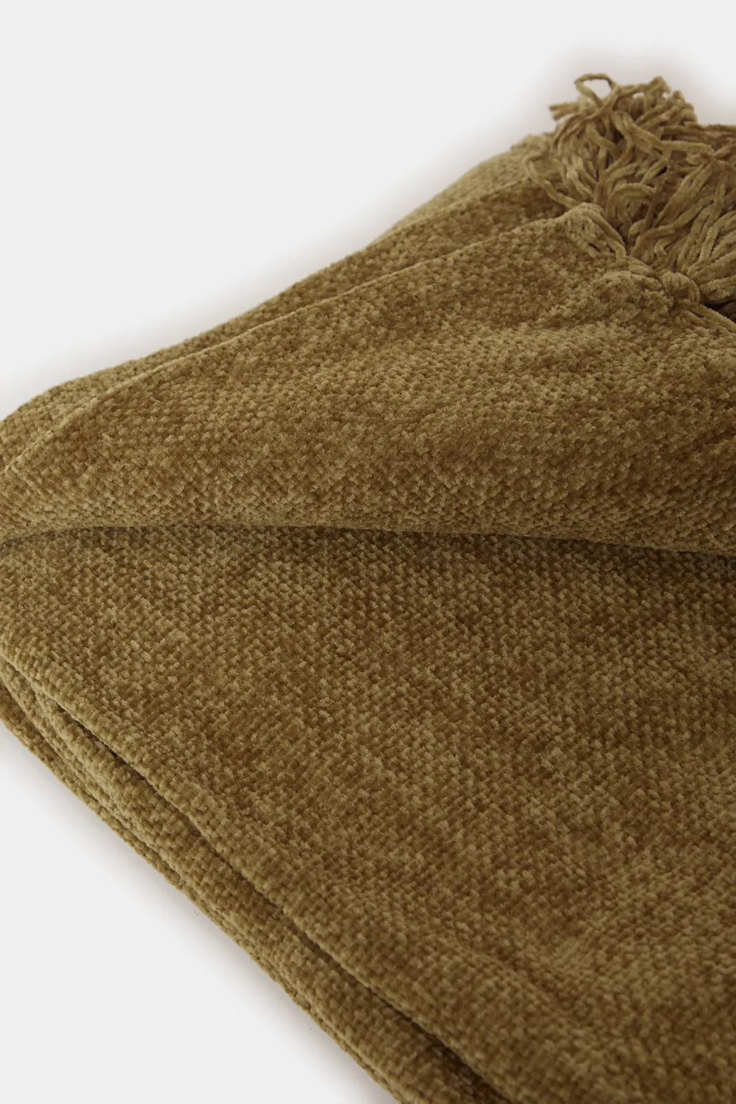 Olive Chenille Throw With Fringe