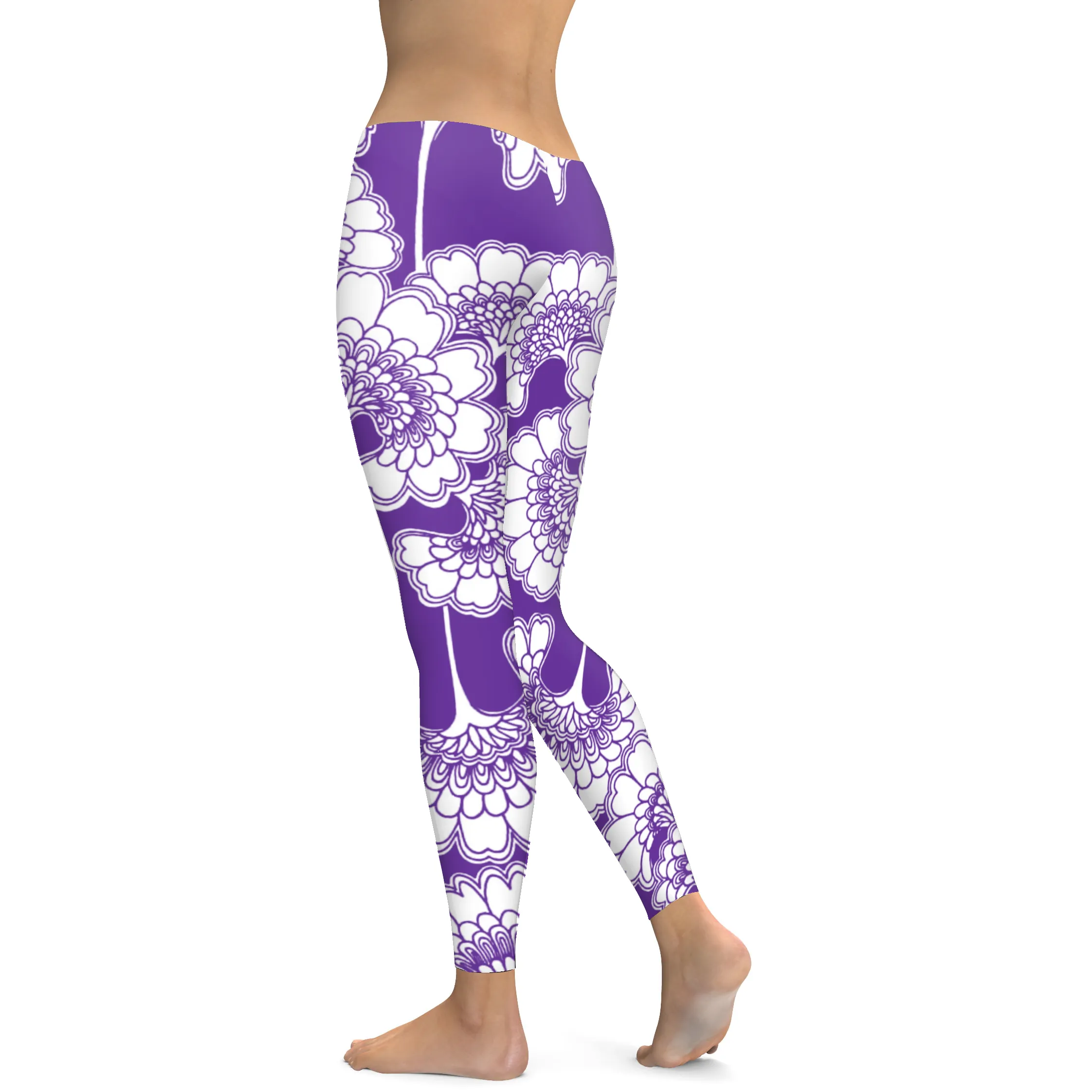 Purple Japanese Floral Leggings