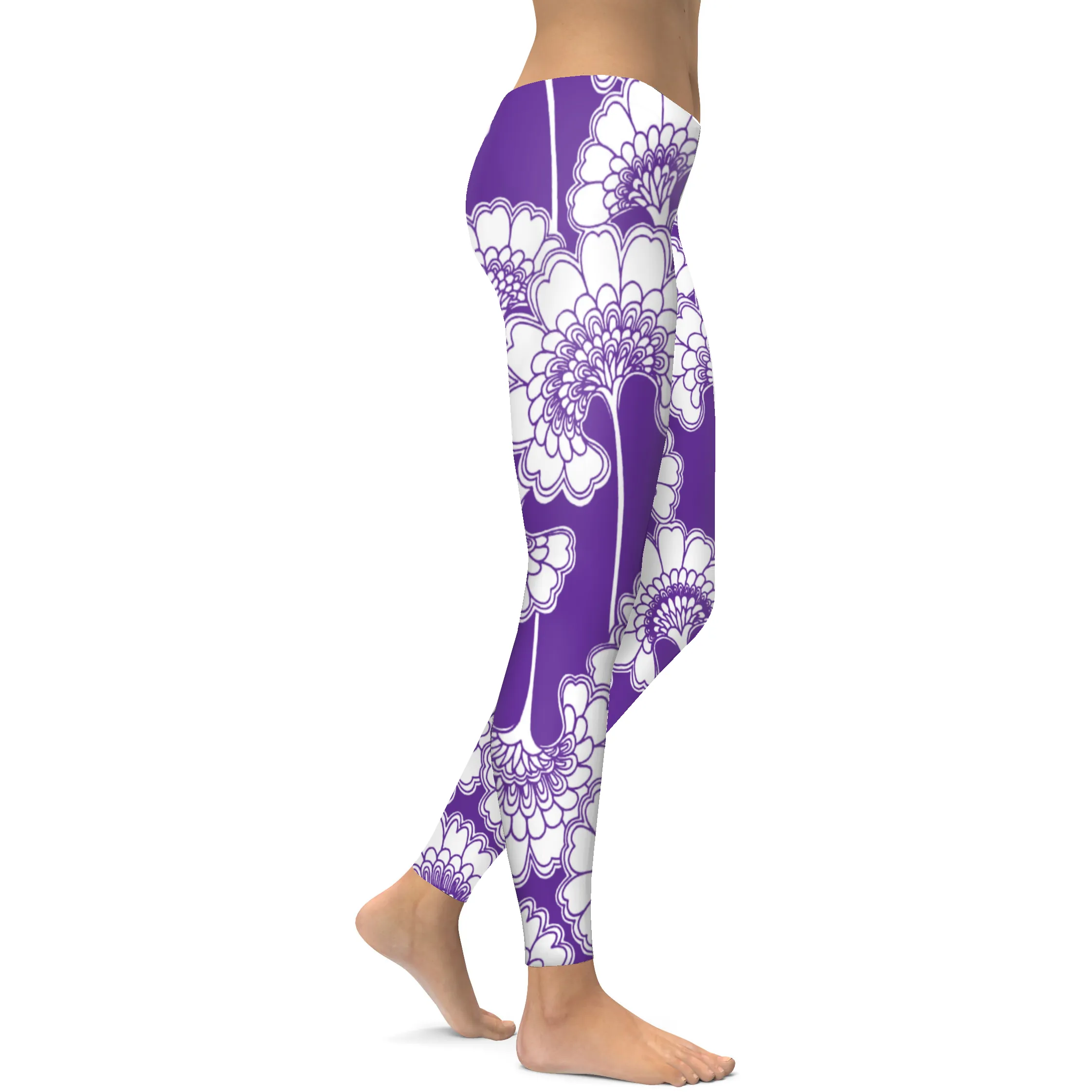 Purple Japanese Floral Leggings