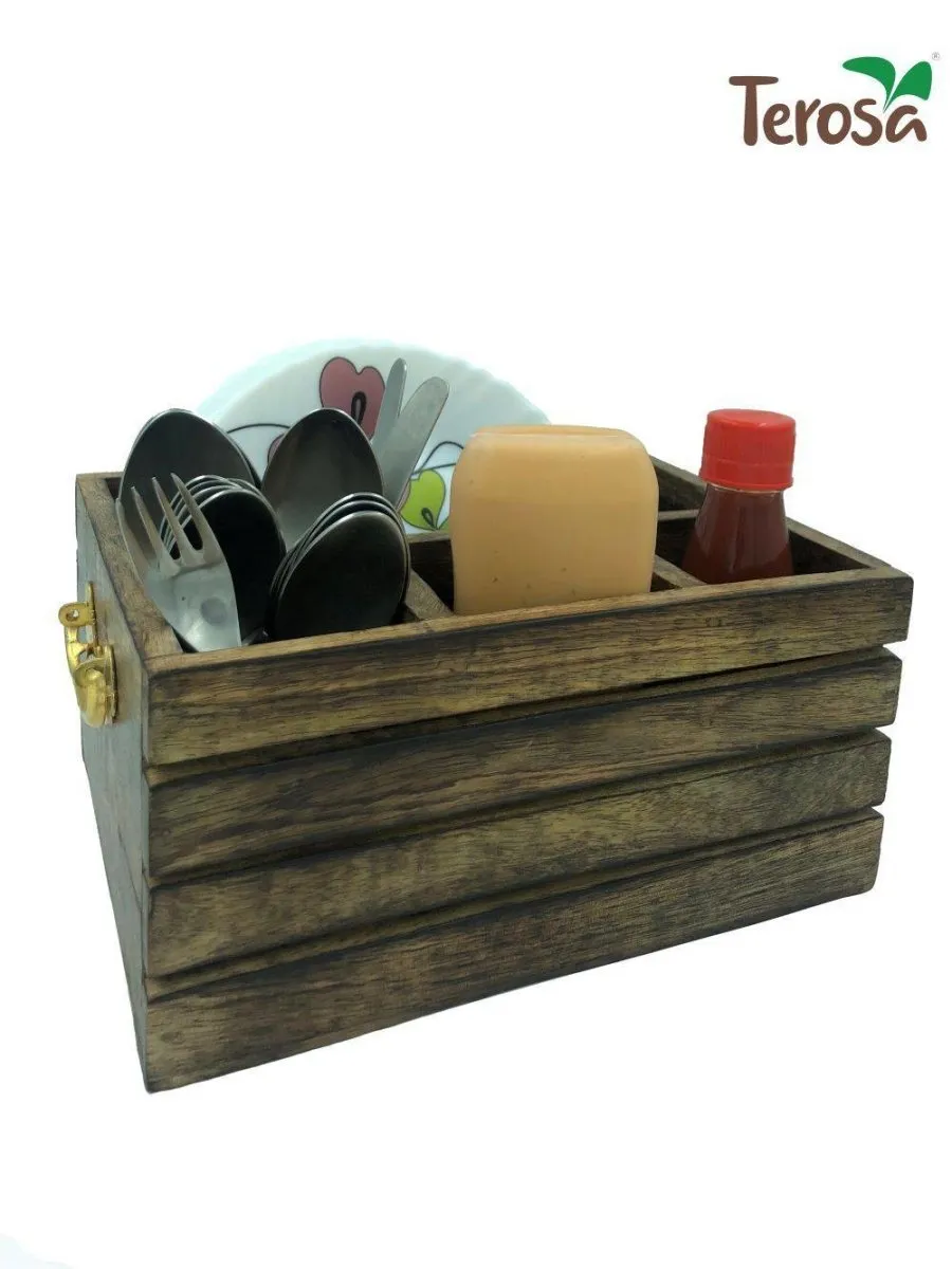Rustic Wooden Kitchen Organiser or Caddy - Grande - Cutlery Holder or Dining Organiser